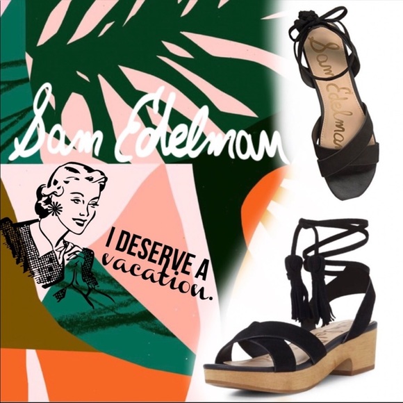 Genuine Leather Ankle Tassel Wrap Wooden Platform - Picture 7 of 9